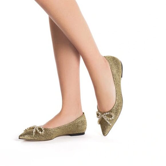 Larroude Lee Crystal-Embellished Lurex Flats Sz 11 - Picture 1 of 12